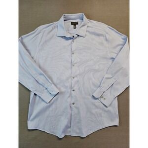 Alfani Mens XL Athletic Fit Light Blue Micro Check Stretch Button Down Shirt
